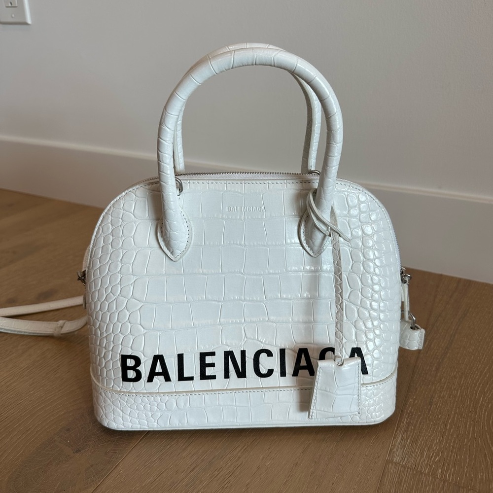 Balenciaga Embossed S Ville Top Handle Bag - White